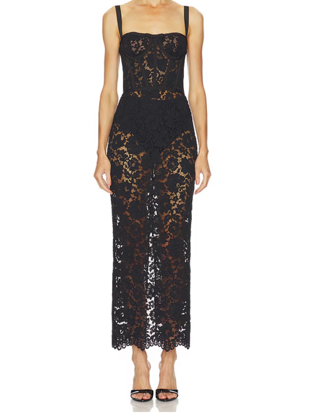 Camila Coelho Black Lace Midi Dress